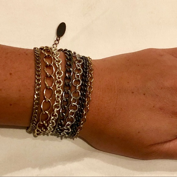 Italian mixed metal chain link adjustable bracelet - Picture 2 of 7